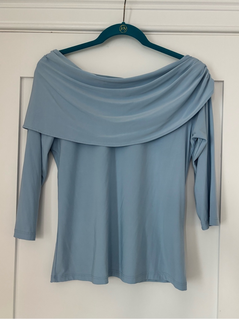Harlow Blue Off Shoulder Foldover Top Size L Minimalist Soft Knit